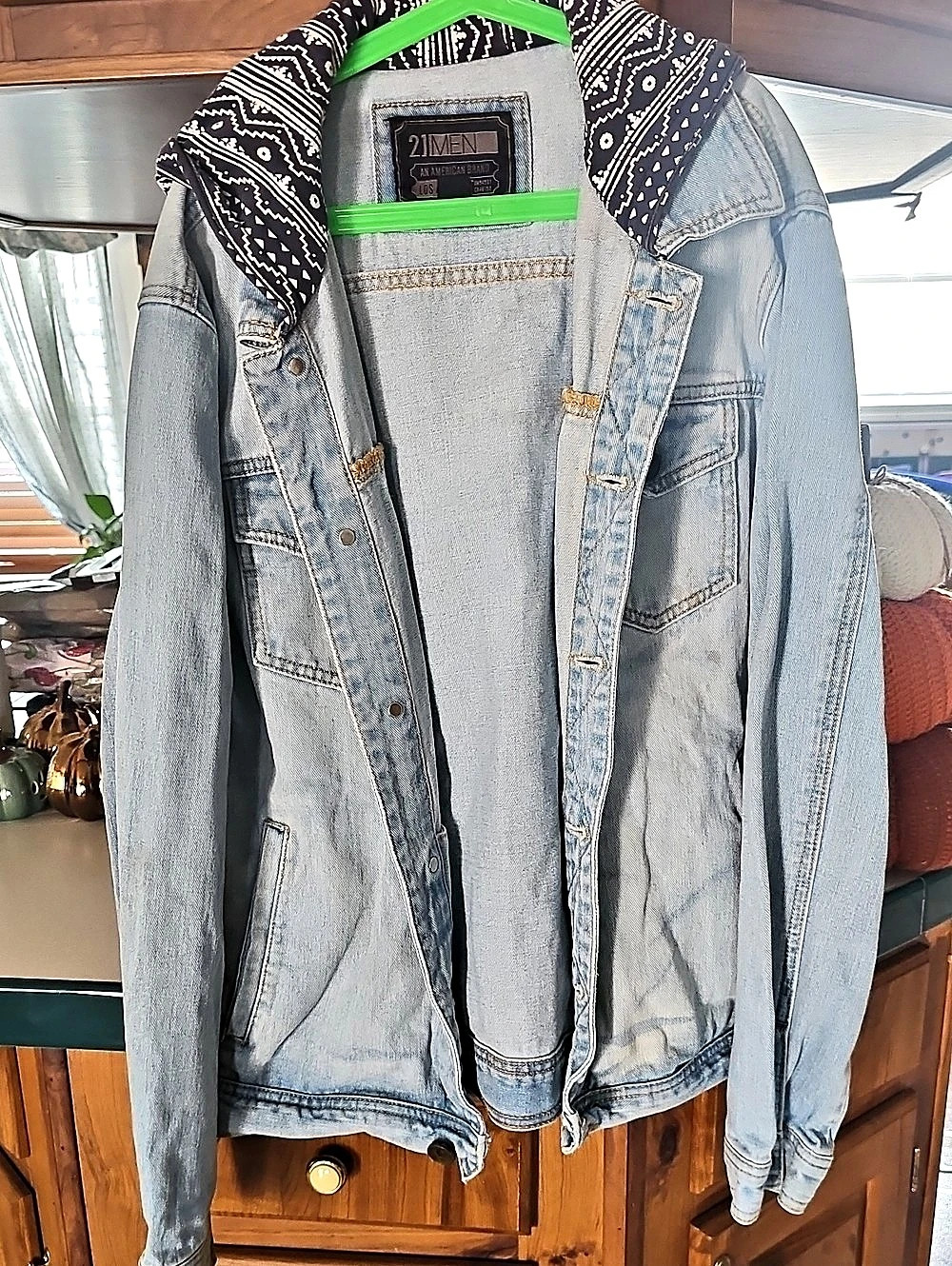 21 Men Mens Denim Hooded Jacket in Blue